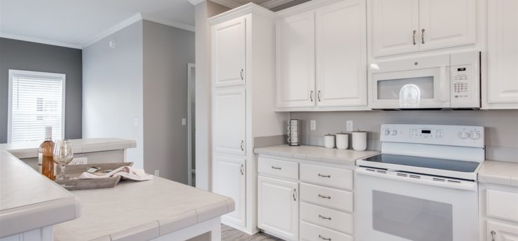 Tall kitchen cabinets offer plenty of storage