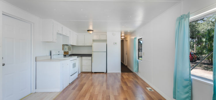 Kitchen opens to living room